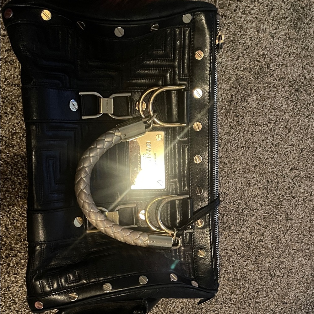 Gianni Versace Couture Black and Gold Leather Quilted Bag